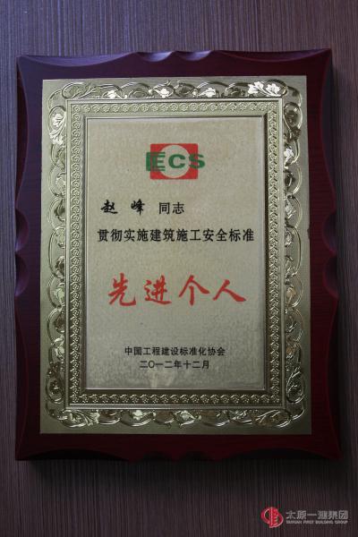 趙峰被授予貫徹實施建筑施工安全標準先進個人